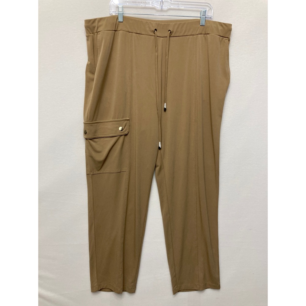 Susan Graver Cargo Pants XL Tan Stretch Drawstring Utility Stretch Liquid Knit